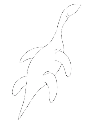 Dinossauro nadando, fácil página de colorir e traçar, imprimível grátis