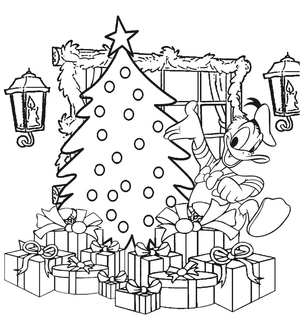 Página para colorir do Pato Donald com tema de Natal