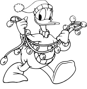Página para Colorir Pato Donald alegre celebrando o Natal