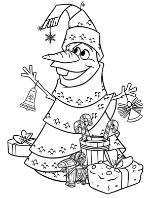 Página para Colorir Olaf com uma Árvore de Natal