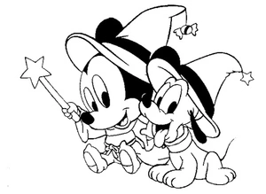Página para Colorir Halloween Disney com Bebê Mickey e Pluto