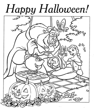 Página de Colorir de Halloween da Bela e a Fera da Disney