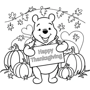 Página para Colorir Ação de Graças da Disney com Pooh