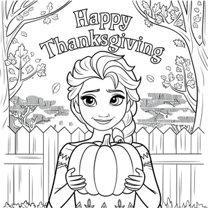 Página para Colorir Elsa Desejando um Feliz Dia de Ação de Graças