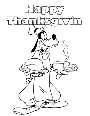 Página para Colorir Pateta da Disney comemorando o Dia de Ação de Graças