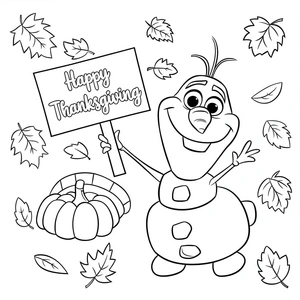 Página para Colorir Olaf da Disney comemorando o Dia de Ação de Graças