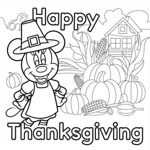 Página para Colorir Disney Minnie Mouse tema de Ação de Graças