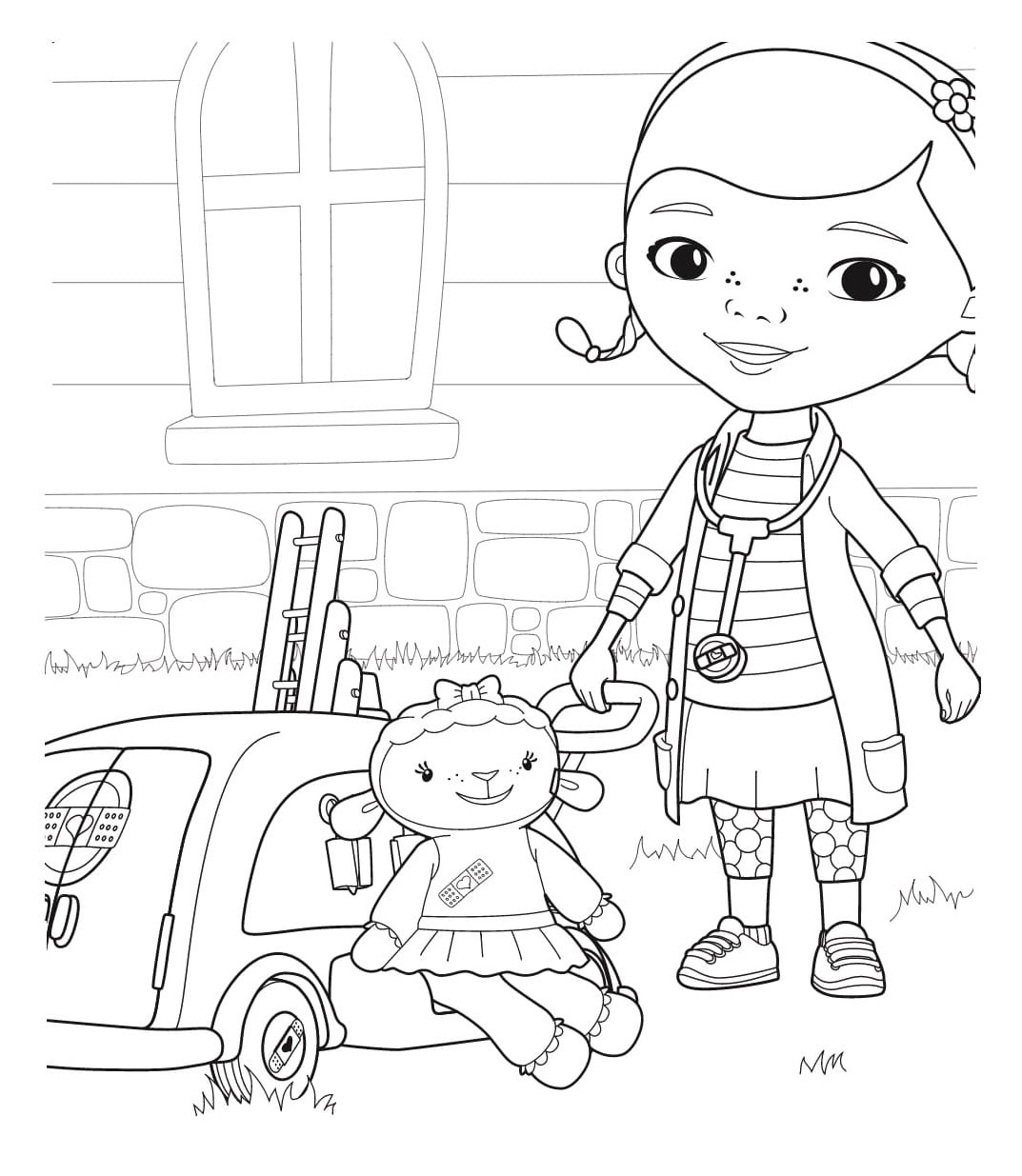 Página para Colorir Página para Colorir da Doc McStuffins e Lambie