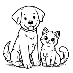 Página para Colorir para Imprimir com Cachorro e Gato