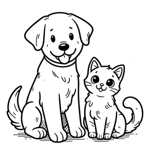 Página para Colorir Página para Colorir para Imprimir com Cachorro e Gato