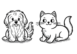 Página para Colorir para Imprimir com Cachorro e Gato