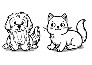 Página para Colorir Página para Colorir para Imprimir com Cachorro e Gato