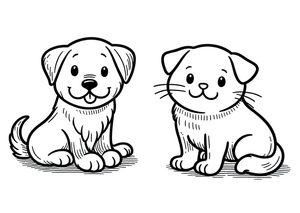 Página para imprimir com um adorável cachorro e gato