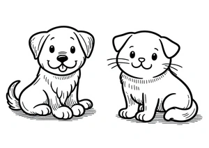 Página para Colorir Página para imprimir com um adorável cachorro e gato