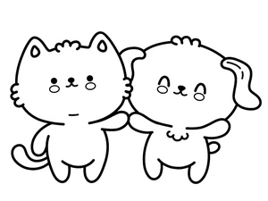 Página para Colorir Doce Gatinha e Cachorrinho