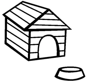 Casa de cachorro com tigela, fácil casinha de cachorro coloring page, free printable