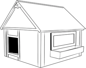 Casinha de cachorro espaçosa, fácil página para colorir, impressão gratuita