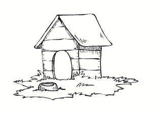 Casinha de cachorro em um jardim, fácil casinha de cachorro coloring page, free printable