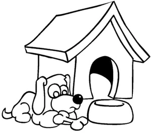 Cão descansando em frente a casinha, easy casinha de cachorro coloring page, free printable