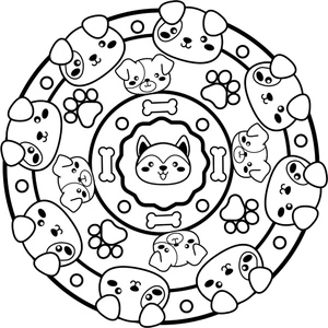 Página para Colorir Mandala de Cachorro Adorável
