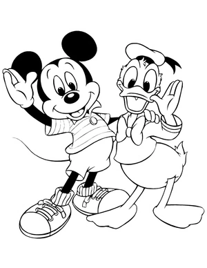 Página para Colorir Mickey Mouse ao lado do Pato Donald