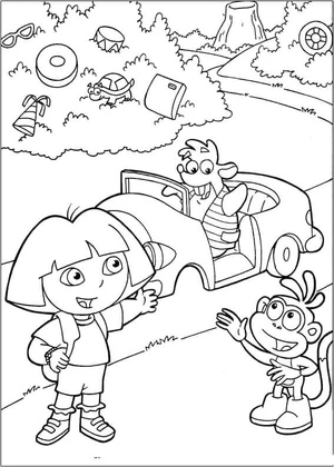 Página para Colorir Dora, Botas e Tico