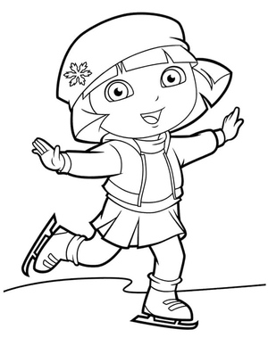 Página para Colorir Dora Patinando no Gelo