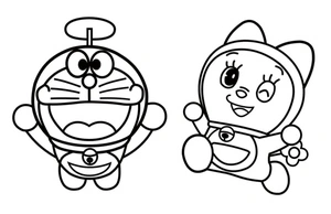 Página para Colorir Doraemon e sua irmã, Dorami