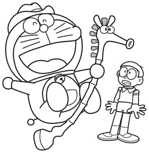 Página para Colorir Doraemon e Nobita