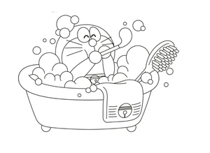 Página para Colorir Hora do Banho do Doraemon