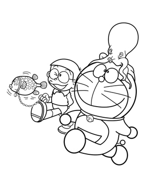 Doraemon com um Polvo
