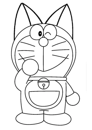 Página para Colorir Doraemon com Orelhas - A aparência do gato robô amigável com orelhas adicionadas.