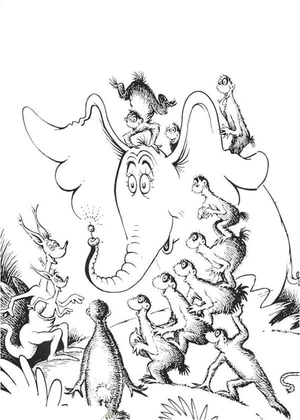 Página para Colorir O Elefante Rosa de Horton Substituiu o Pássaro Preguiça e Deu Origem a um Filhote Único