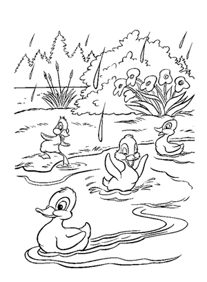 Página para Colorir Patinhos gostam de estar na água.