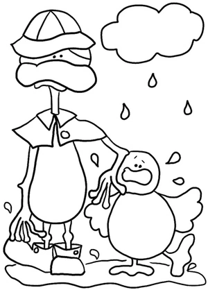 Página de colorir gratuita e divertida de um patinho na chuva Coloring Page