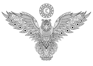 Página para Colorir Mandala de uma Águia no Sol