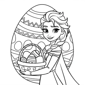 Página para Colorir Desenho da Elsa com tema de Páscoa