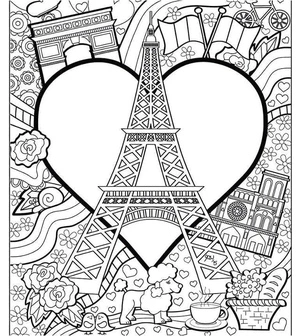 Página para Colorir Romance na Torre Eiffel