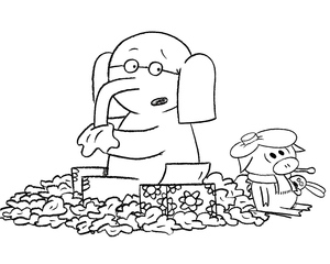Página para colorir imprimível com Elefante e Porquinho