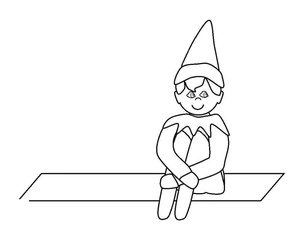 Duende alegre sentado, fácil Elfo na Prateleira coloring page, free printable