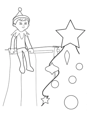 Página para Colorir Duende de Natal e Árvore Festiva