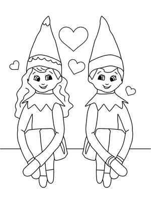 Página para Colorir Casal de Elfos na Prateleira