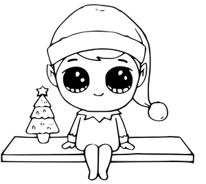 Elfo fofo sentado, fácil Elfo na Prateleira coloring page, free printable