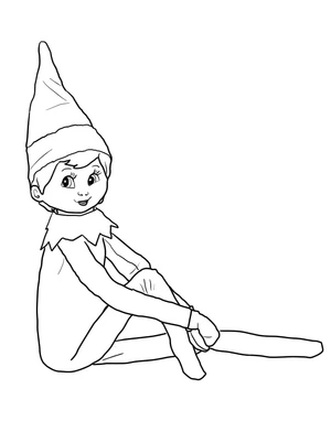 elfo sentado, fácil elfo na prateleira página para colorir, impressão grátis