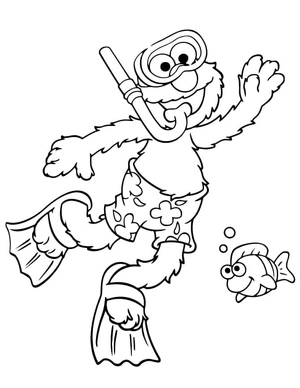 Página para Colorir Mergulhando com Elmo