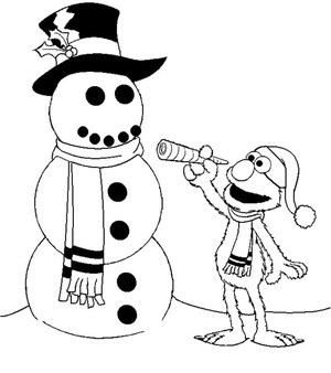 Página para Colorir Elmo e um Boneco de Neve
