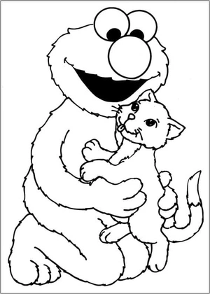 Página para Colorir Elmo e seu Gato