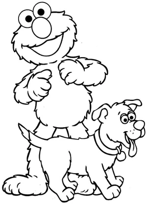 Página para Colorir Elmo e seu Cachorro