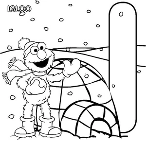 Página para Colorir Elmo e o Iglu
