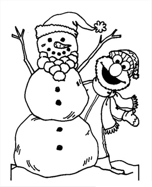 Página para Colorir Elmo Construindo um Boneco de Neve